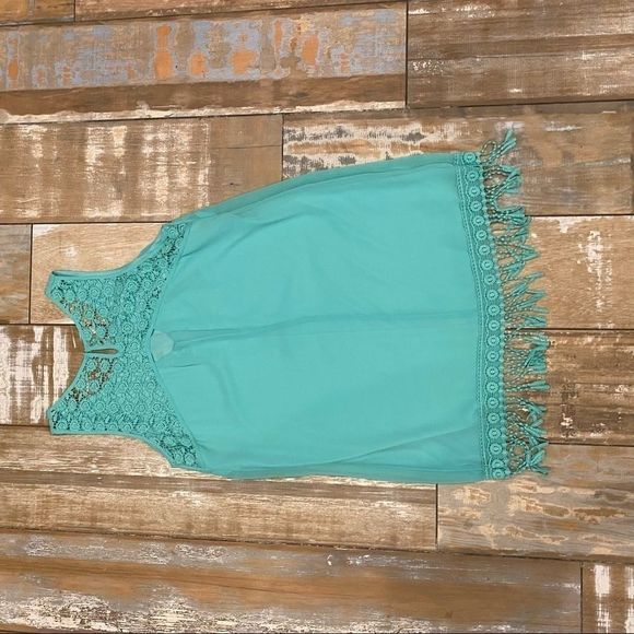 Jodi Kristopher Dress Sleeveless Mint Green Fringe - Picture 9 of 16